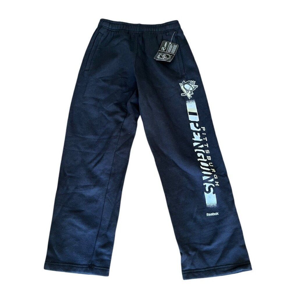 Youth Medium 10/12 Pittsburgh Penguins Reebok NHL Black Sweatpants NWT